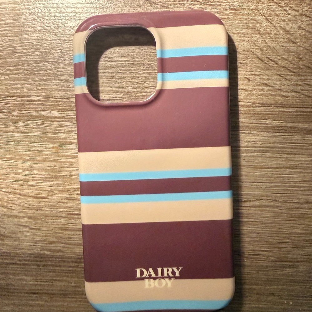Dairy Boy Striped 14 Pro Max Phone Case - Brown, Blue, and Cream